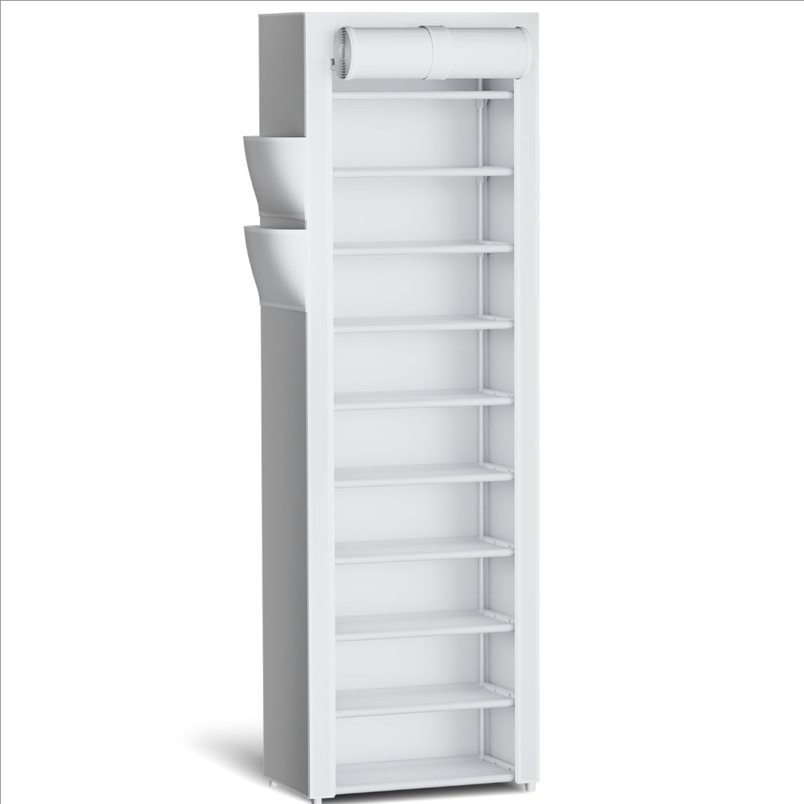 10 Tier Large Capacity Shoe Rack with Dust Cover and Side Pockets