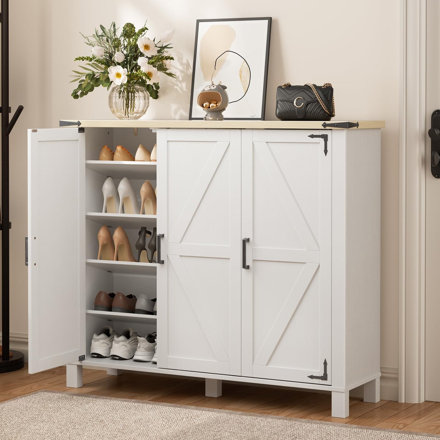 5 Tier Shoe Storage Cabinet Farmhouse Shoe Rack