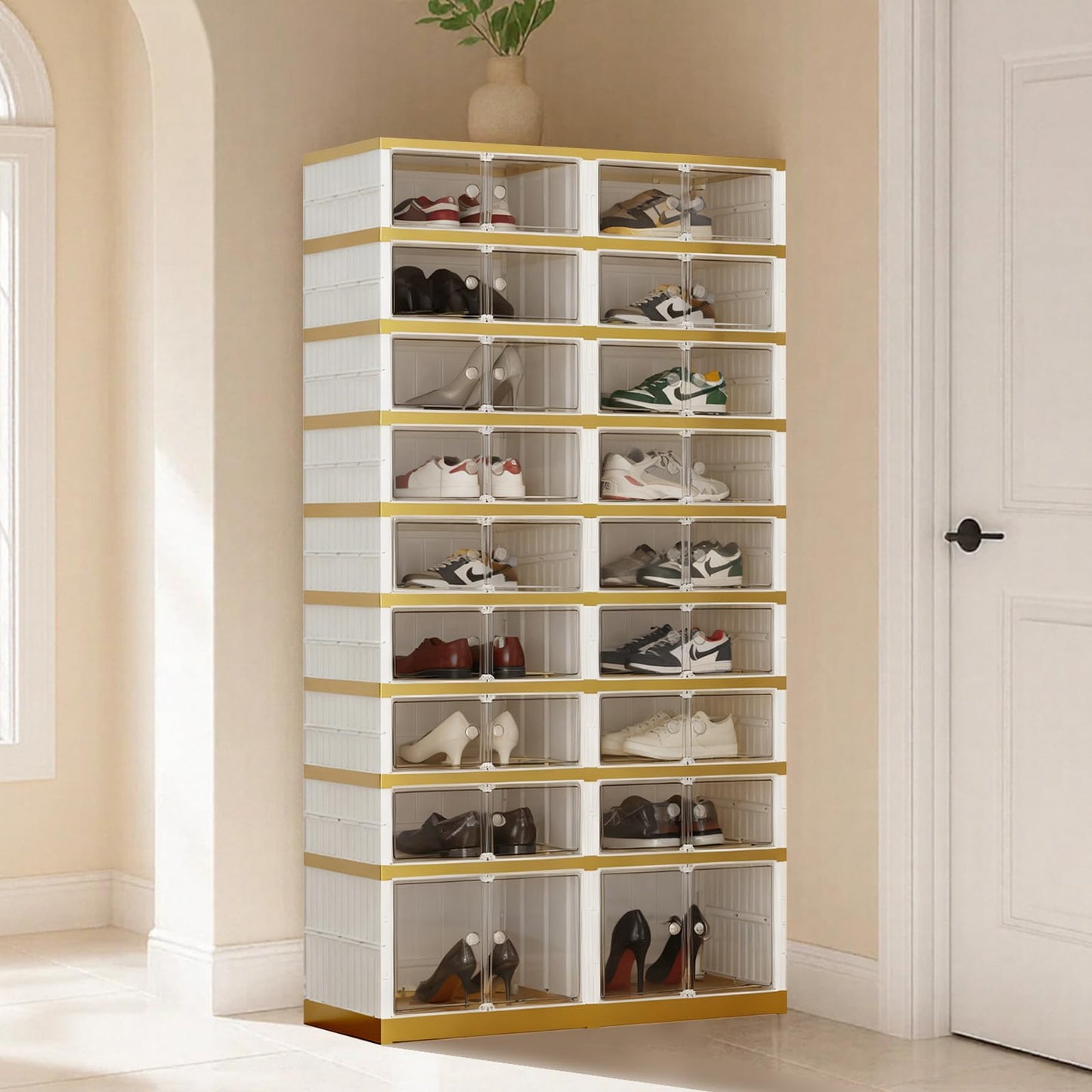 Stackable Foldable Shoe Storage Cabinet with Lid