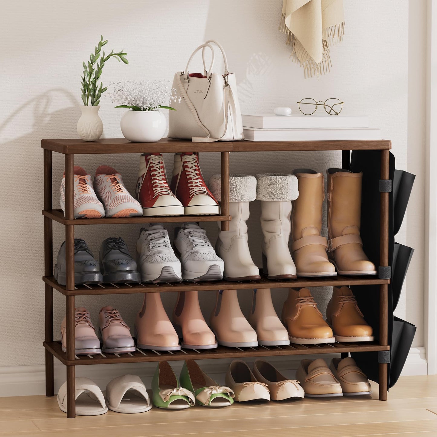 CozyBath Bamboo Shoe Rack 4 Tiers Shoe Organizer for Closet