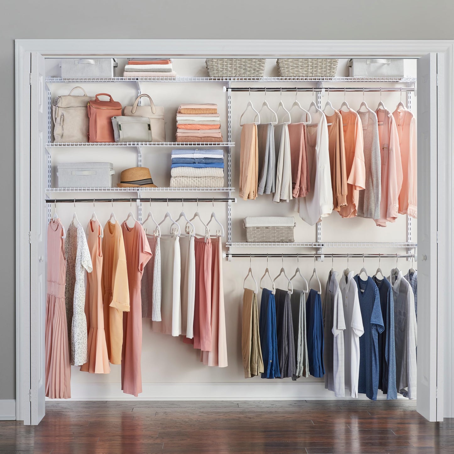 Expandable Wire Closet Shelving Kit with Rods White