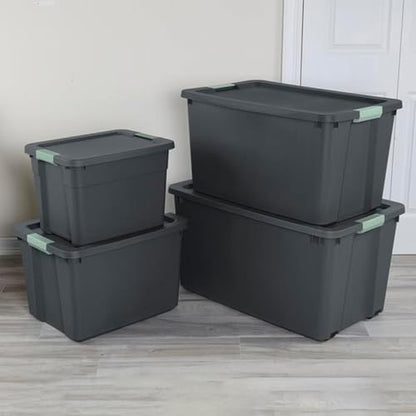 6-Pack Stackable Latch Storage Bins with Lids 12 Gallon Gray Green