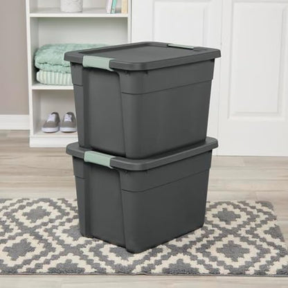 6-Pack Stackable Latch Storage Bins with Lids 12 Gallon Gray Green
