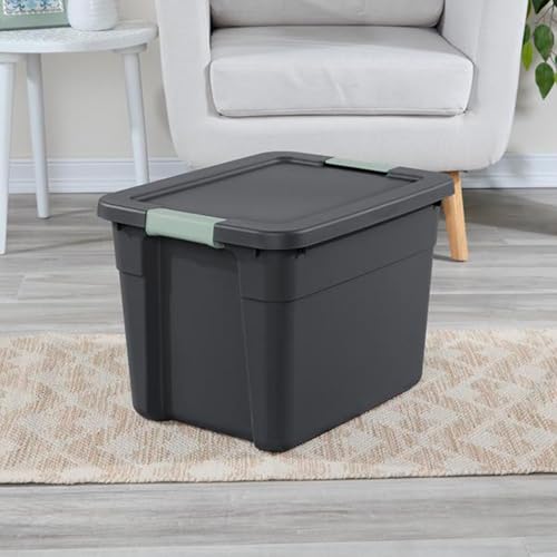 6-Pack Stackable Latch Storage Bins with Lids 12 Gallon Gray Green
