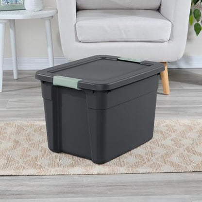 6-Pack Stackable Latch Storage Bins with Lids 12 Gallon Gray Green