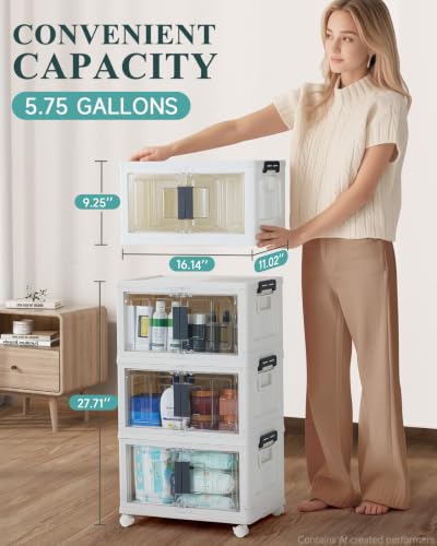 Stackable Folding Storage Bins with Wheels Doors