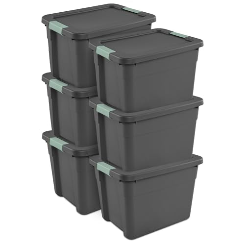 6-Pack Stackable Latch Storage Bins with Lids 12 Gallon Gray Green