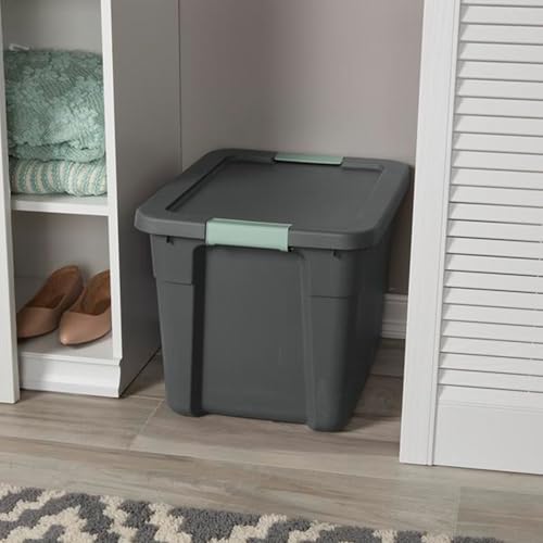 6-Pack Stackable Latch Storage Bins with Lids 12 Gallon Gray Green
