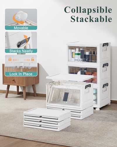 Stackable Folding Storage Bins with Wheels Doors