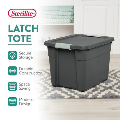6-Pack Stackable Latch Storage Bins with Lids 12 Gallon Gray Green