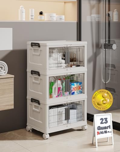 Stackable Folding Storage Bins with Wheels Doors