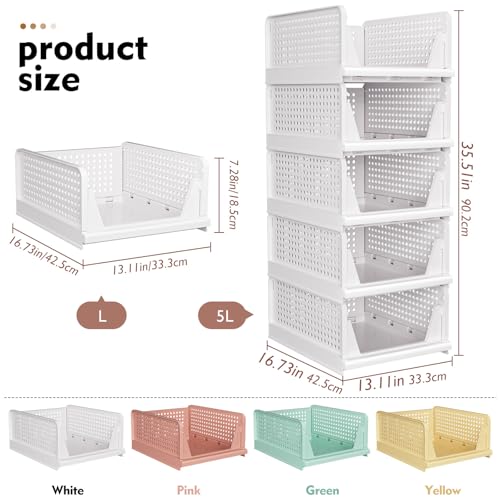 Stackable Foldable Closet Storage Baskets Organizer White