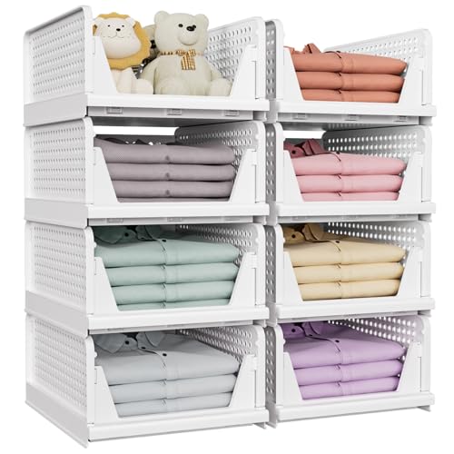Stackable Foldable Storage Bins Closet Organizer 8 Pack