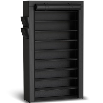 10 Tier Large Capacity Shoe Rack with Dust Cover and Side Pockets