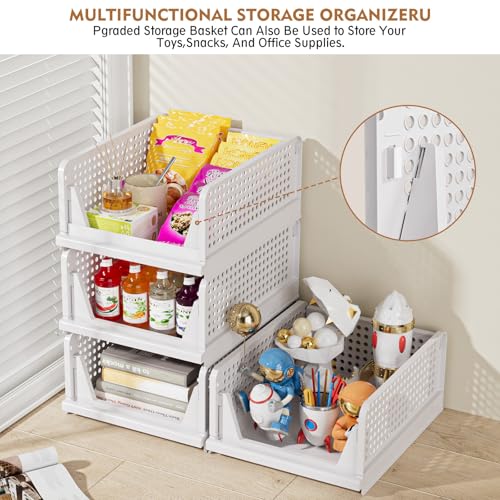 Stackable Foldable Closet Storage Baskets Organizer White