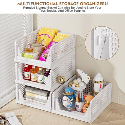 Stackable Foldable Closet Storage Baskets Organizer White