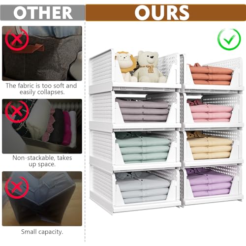 Stackable Foldable Closet Storage Baskets Organizer White