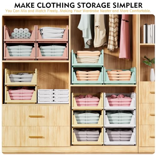 Stackable Foldable Closet Storage Baskets Organizer White
