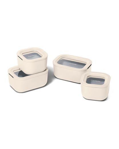 Glass Food Storage Set Ceramic Coated Lids Lunch Box Safe