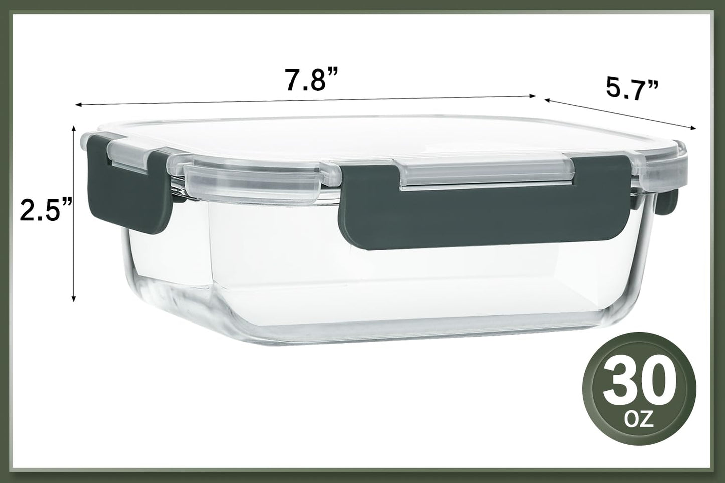 Glass Meal Prep Containers 30oz 10 Pack Gray Lids