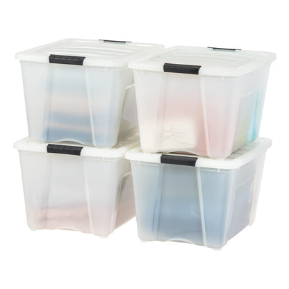 Stackable Clear Storage Bins with Latching Lids Secure Pull Handle