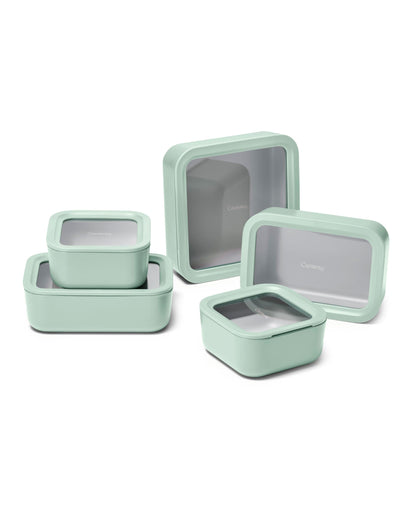 Glass Food Storage Set Ceramic Coated Lids Lunch Box Safe