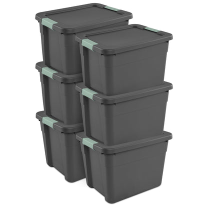 6-Pack Stackable Latch Storage Bins with Lids 12 Gallon Gray Green
