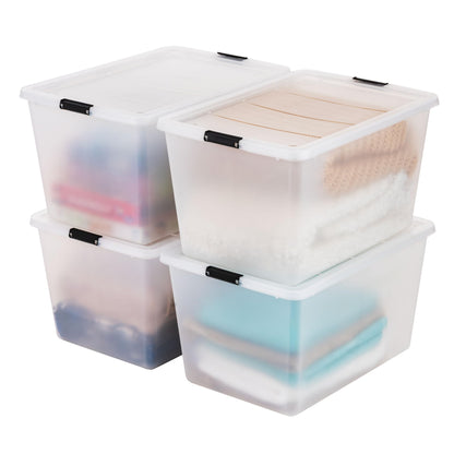 Stackable Clear Storage Bins with Latching Lids Secure Pull Handle