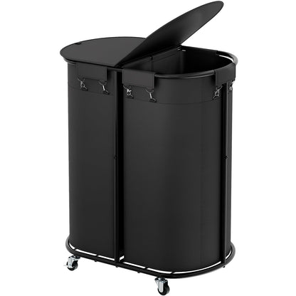 Rolling Laundry Basket with Lid Wheels Hamper Set