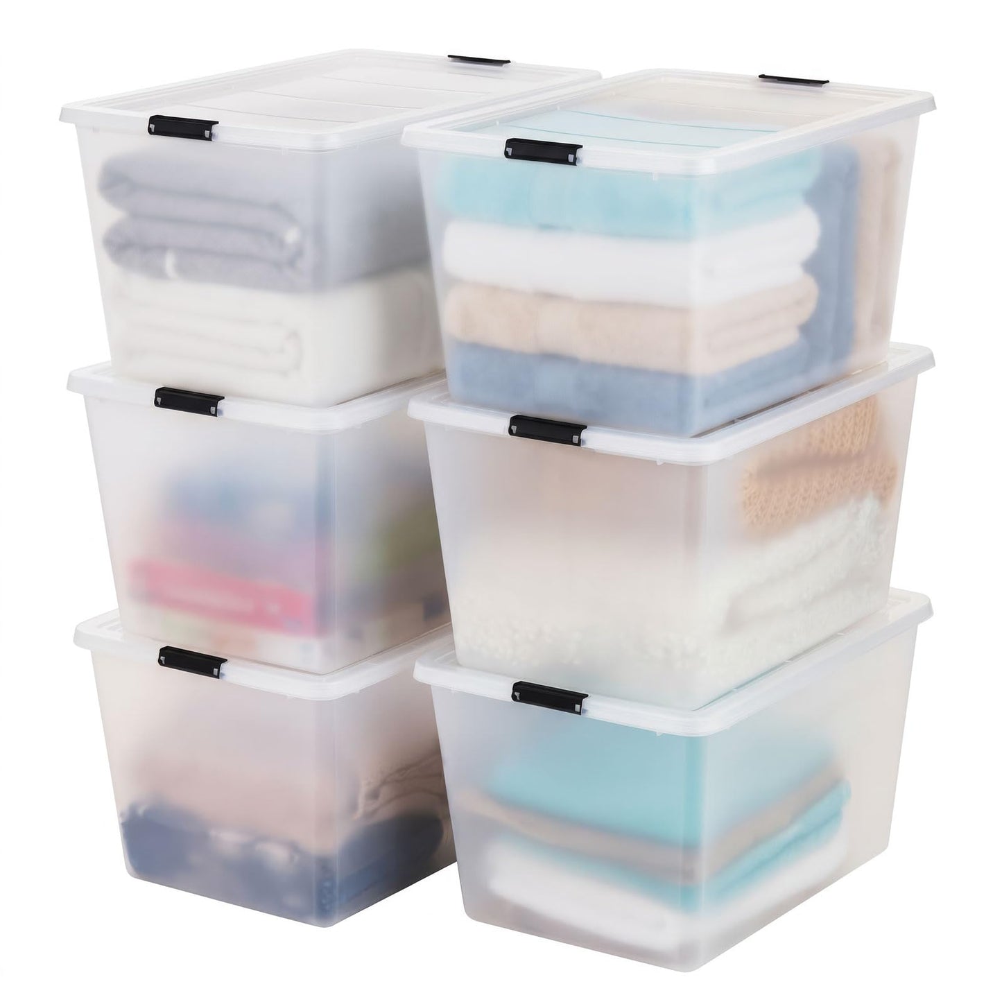 Stackable Clear Storage Bins with Latching Lids Secure Pull Handle
