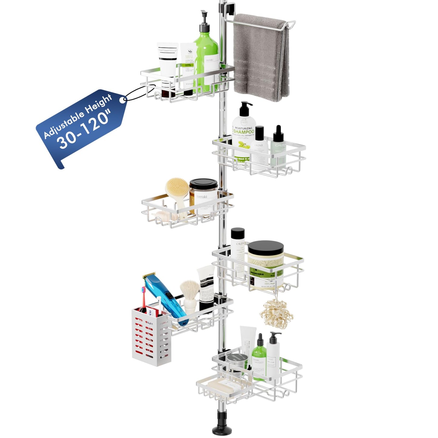 Corner Tension Pole Shower Caddy Adjustable Bathroom Organizer