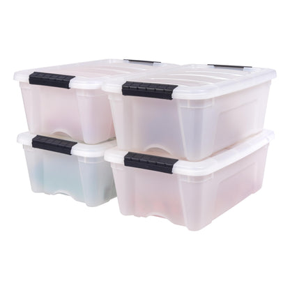 Stackable Clear Storage Bins with Latching Lids Secure Pull Handle