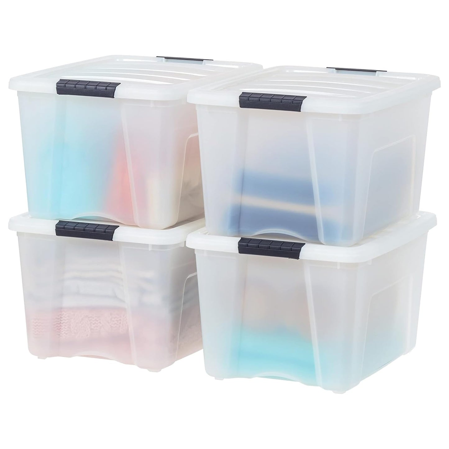 Stackable Clear Storage Bins with Latching Lids Secure Pull Handle