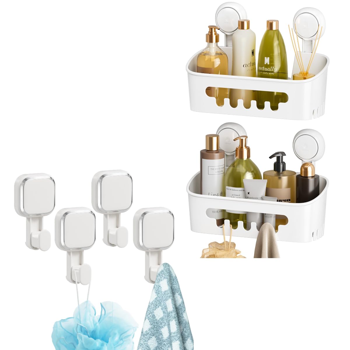 Suction Cup Shower Caddy 2 Pack No Drill Bathroom Organizer
