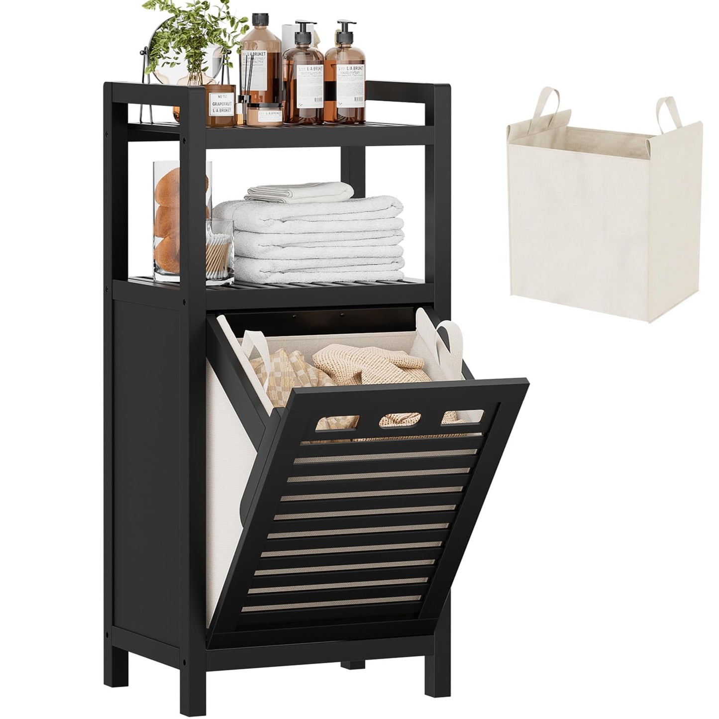 Tilt Out Laundry Hamper Cabinet with Storage
