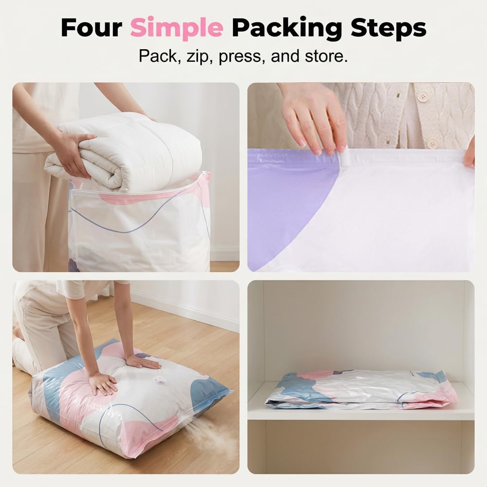 No-Pump Cube Vacuum Storage Bags Clothes Blankets
