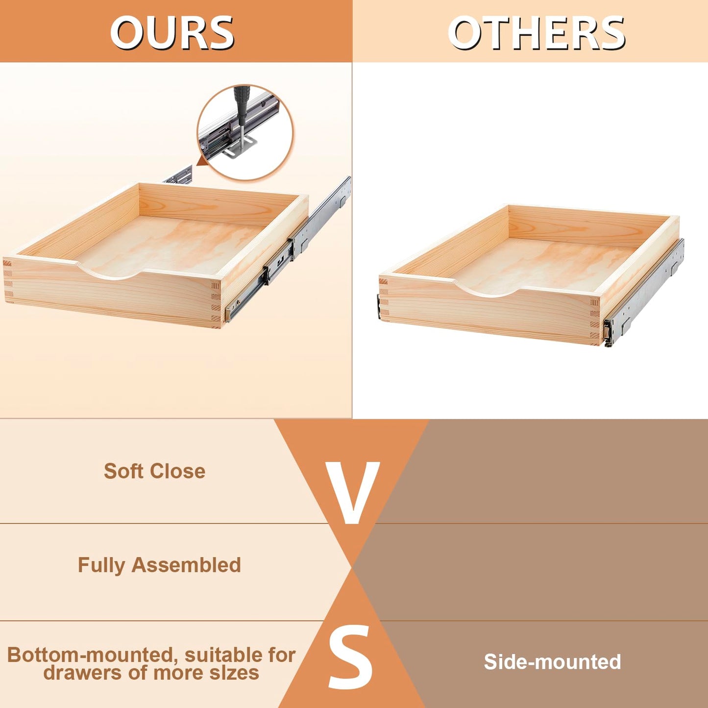 Wooden Pull Out Cabinet Organizer Soft Close Slide Shelves