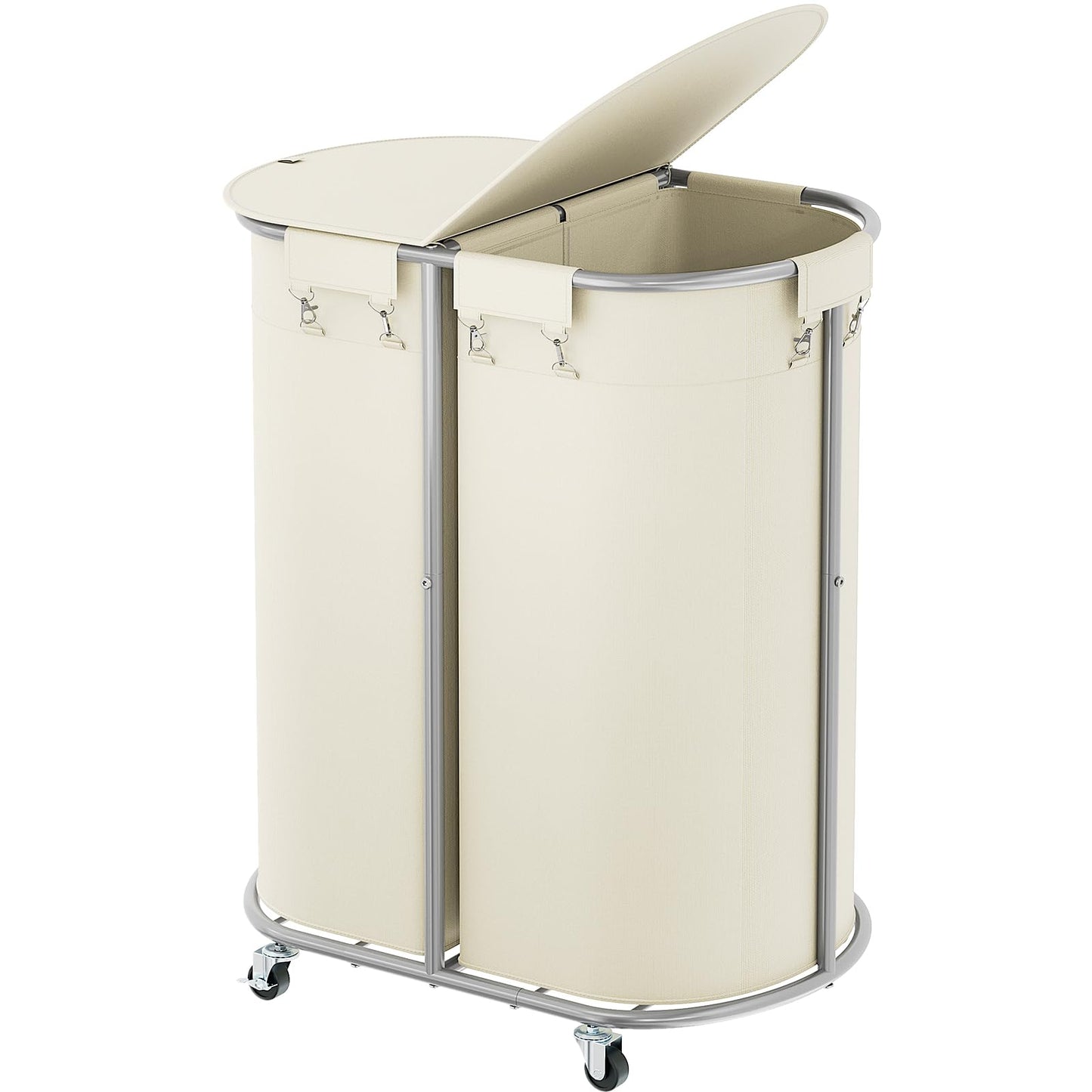 Rolling Laundry Basket with Lid Wheels Hamper Set
