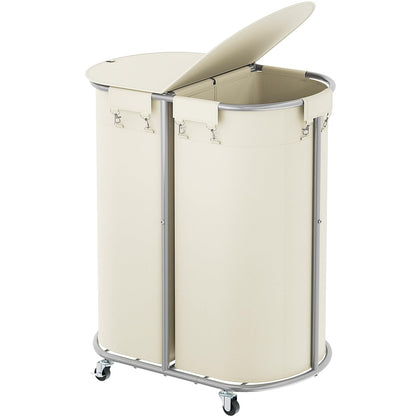 Rolling Laundry Basket with Lid Wheels Hamper Set
