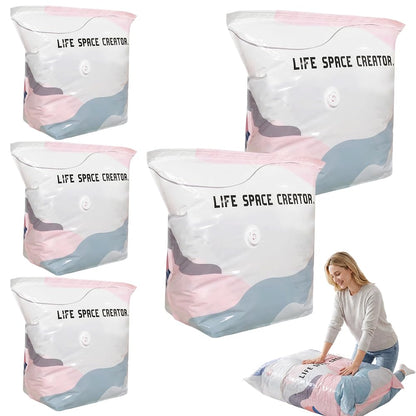 No-Pump Cube Vacuum Storage Bags Clothes Blankets