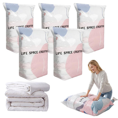 No-Pump Cube Vacuum Storage Bags Clothes Blankets