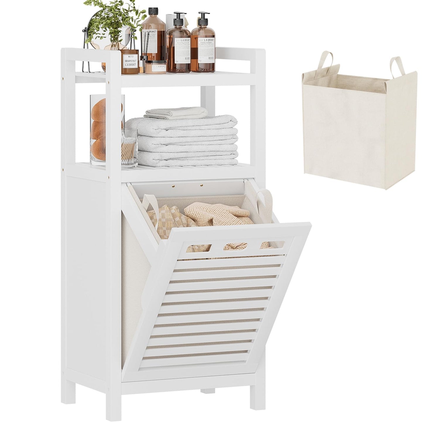Tilt Out Laundry Hamper Cabinet with Storage