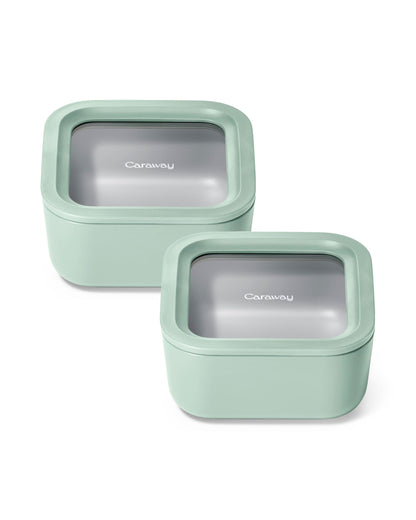 Glass Food Storage Set Ceramic Coated Lids Microwave Safe