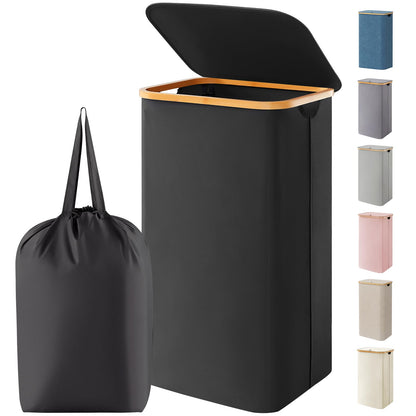 Laundry Basket Lid Bamboo Handles Foldable Hamper