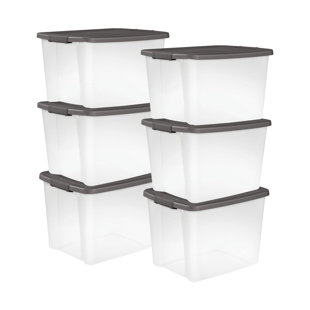 6-Pack Stackable Clear Storage Bins with Lids 50QT Gray
