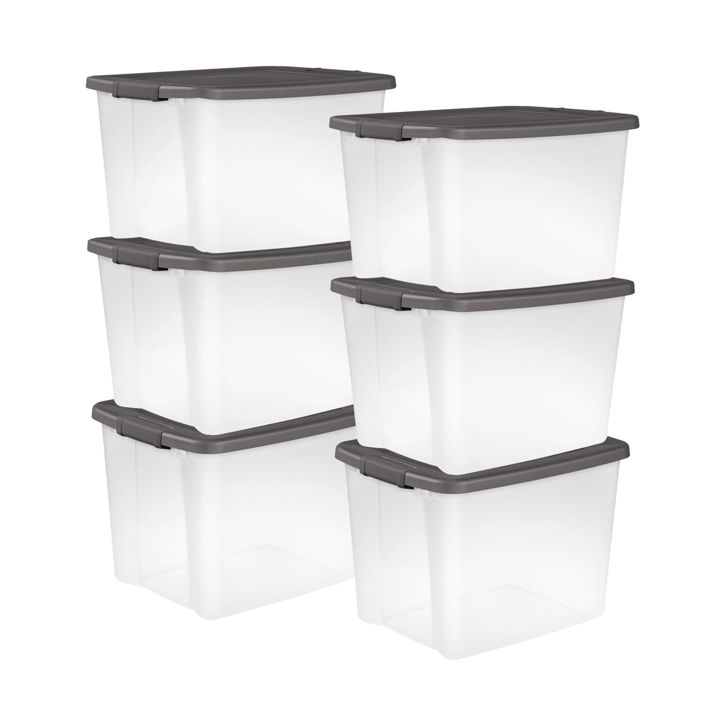 6-Pack Stackable Clear Storage Bins with Lids 50QT Gray