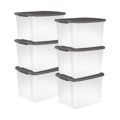 6-Pack Stackable Clear Storage Bins with Lids 50QT Gray
