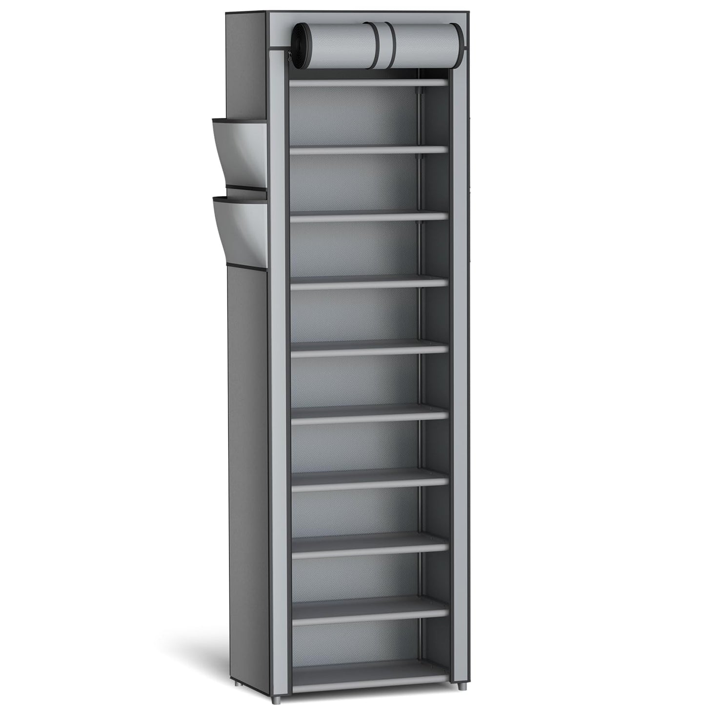 10 Tier Large Capacity Shoe Rack with Dust Cover and Side Pockets