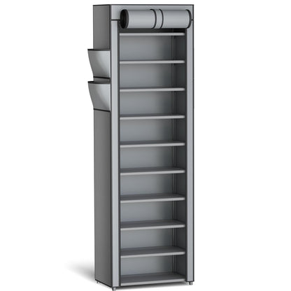 10 Tier Large Capacity Shoe Rack with Dust Cover and Side Pockets