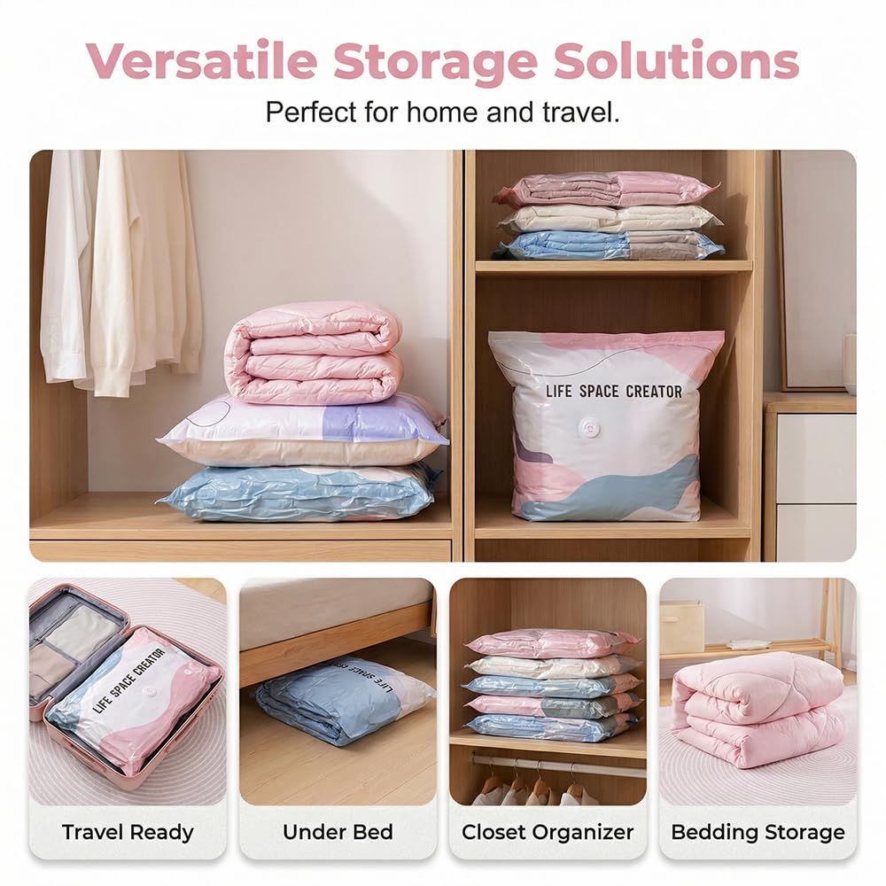 No-Pump Cube Vacuum Storage Bags Clothes Blankets